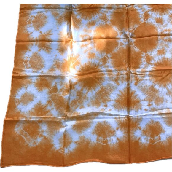 100% Silk tie dye Bright Orange Color scarf square 33”x33” Soft Hand Rolled Hem - Picture 6 of 14